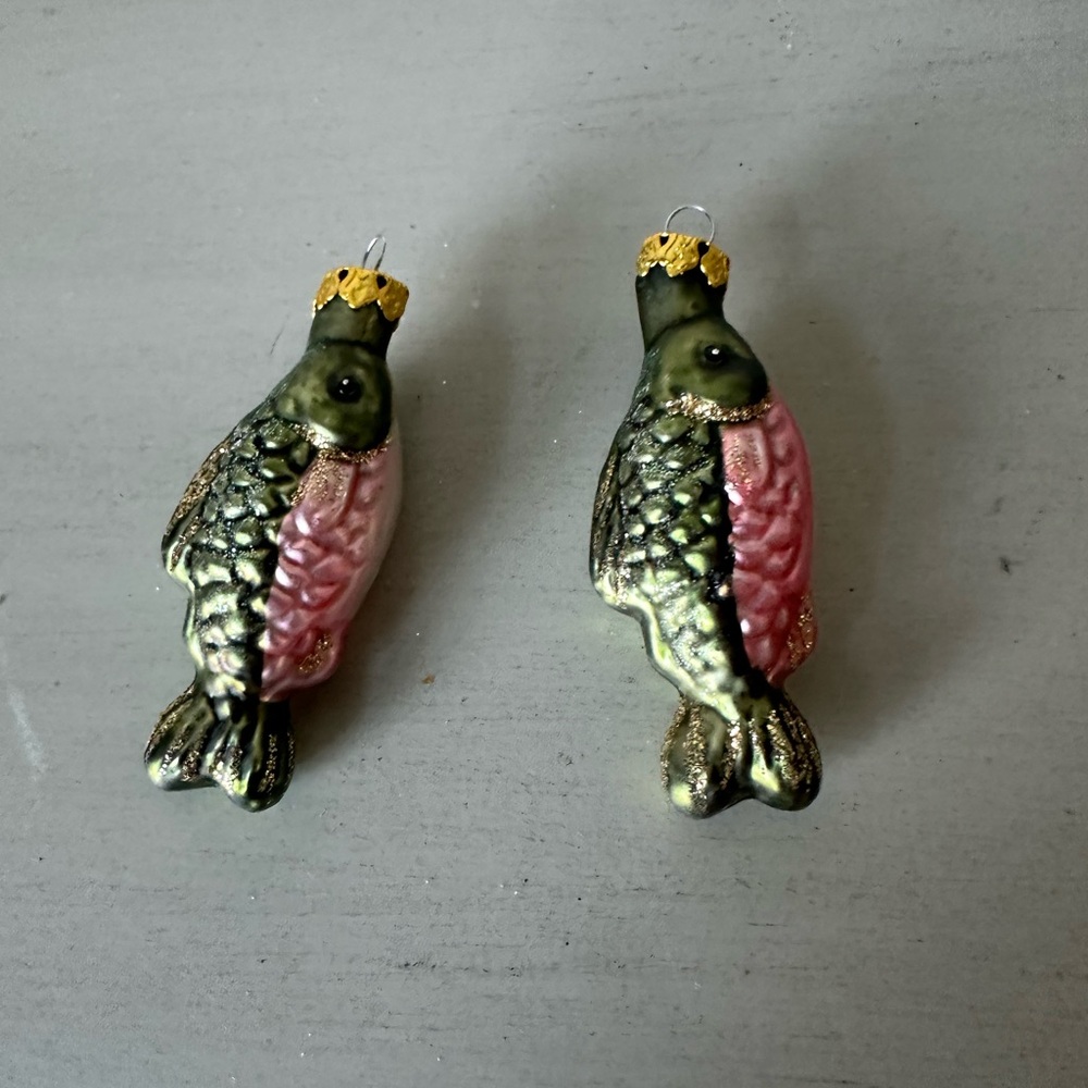 Blown glass fish Christmas ornaments set of 2